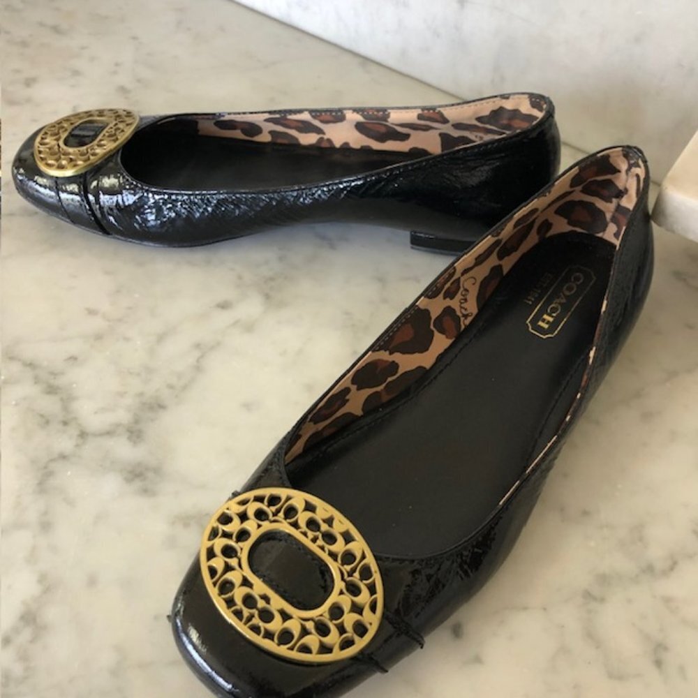 COACH Black Ballerina Flats Decorative C Logo on Toe 7.5B RARE